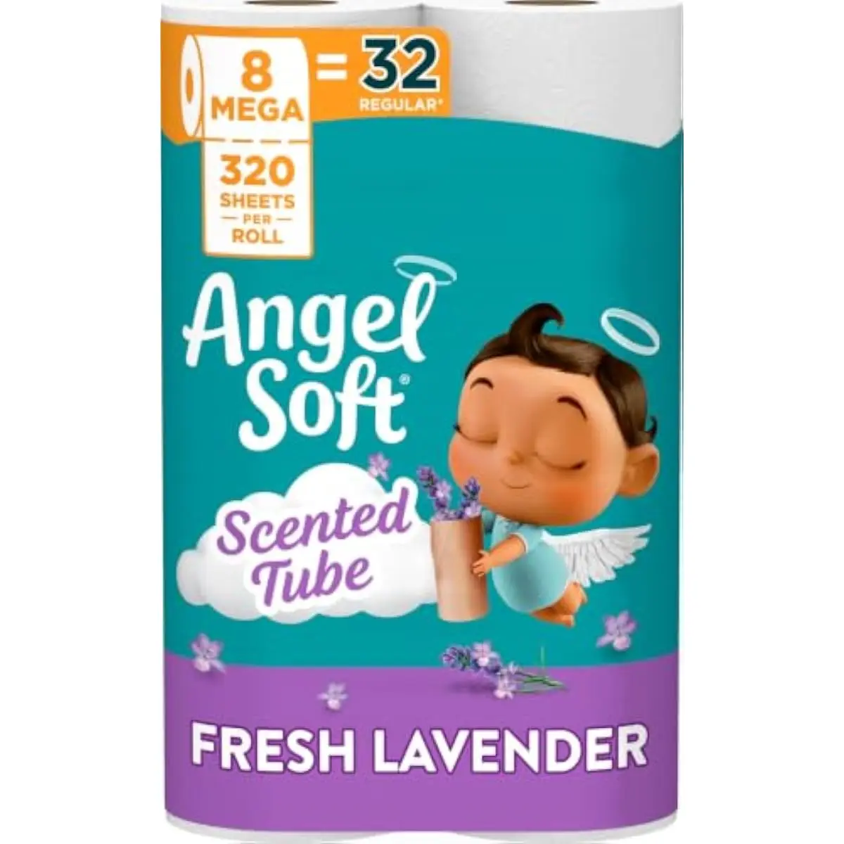 Angel Soft Toilet Paper with Fresh Lavender Scented Tube, 8 Mega Rolls = 32 Regular Rolls, Soft and Strong Toilet Tissue