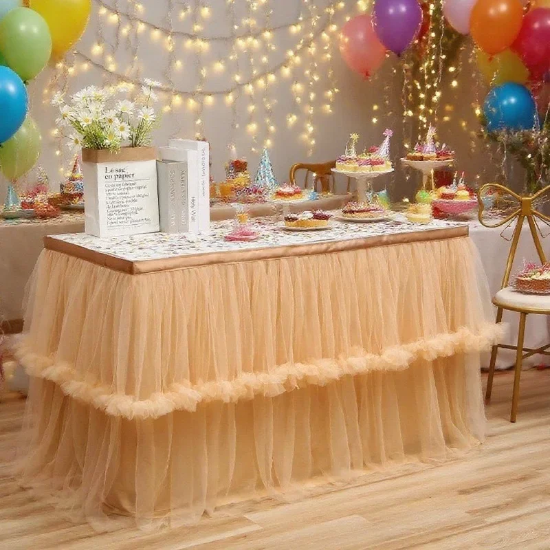 Tulle Mesh Pleated Table Skirt for Birthday Party Halloween Dessert Table Decorations New Hot-Selling Event Decoration Accessory