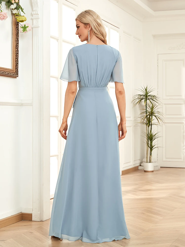 Lucyinlove-Robe de soirée longue en mousseline de soie, élégante, col en v, pour Rhde promo, mariage, demoiselle d'honneur, cocktail, 2023