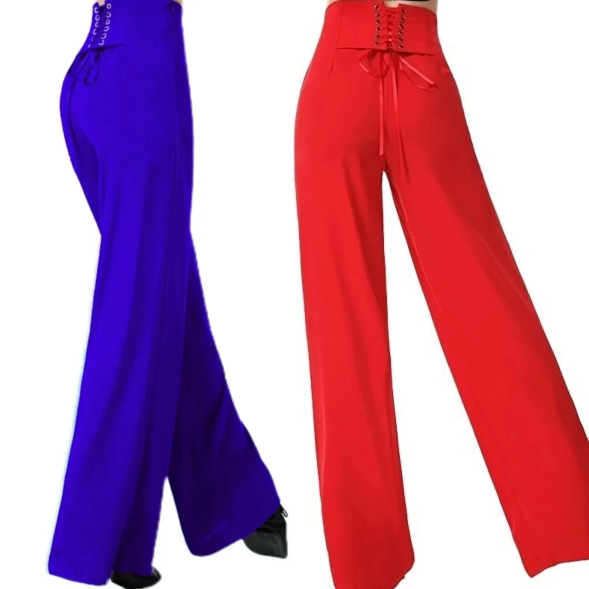 Pantalones de baile latino para mujer, pantalón de pierna ancha, cintura alta, informal, holgado, de gasa