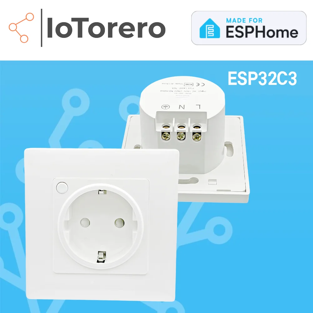 IoTorero Made For ESPHome With Blutooth Proxy ESP32C3 EU Plug Consumption Monitoring 16A Works With Home Assistant
