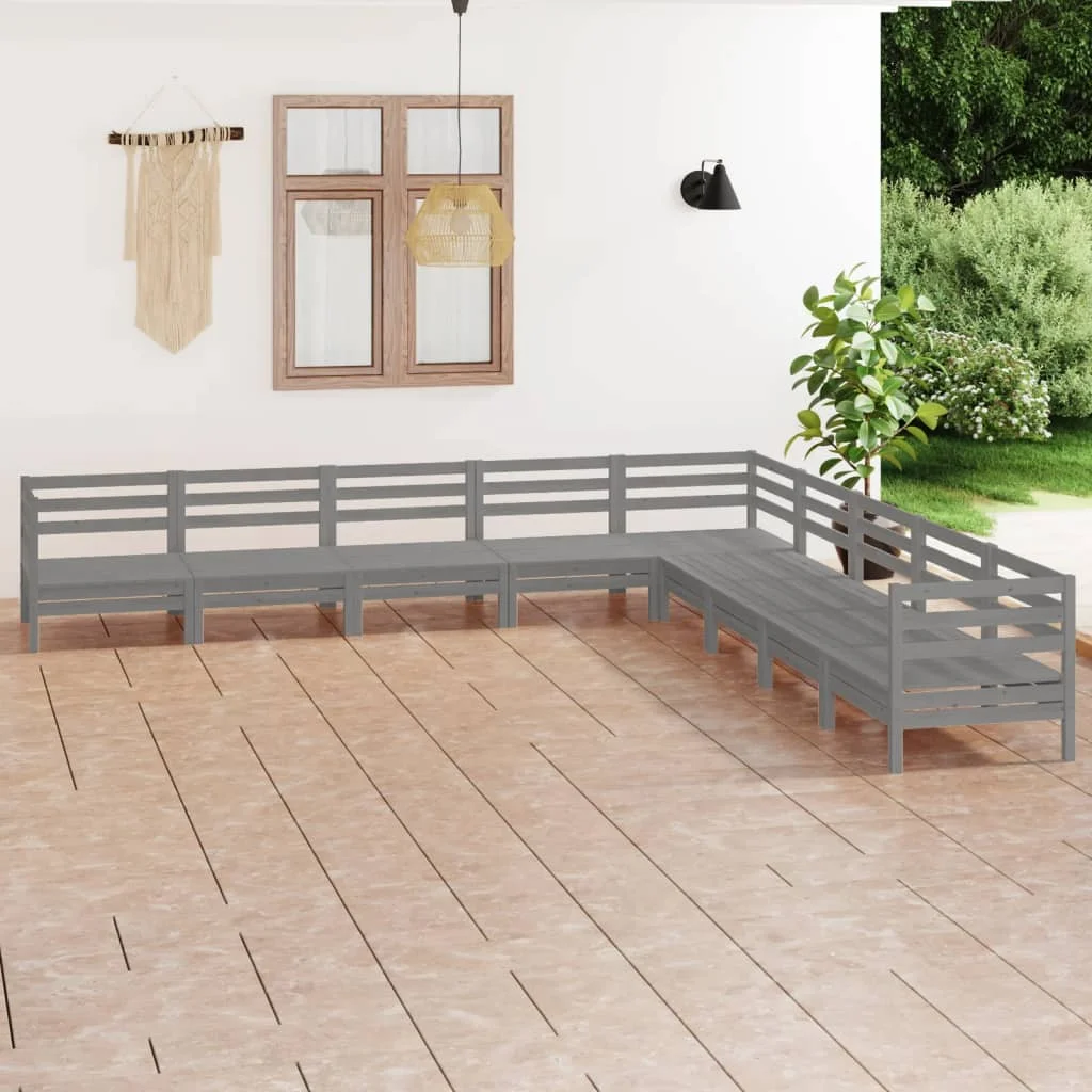 Garden furniture 9 pcs solid pin Wood Gray