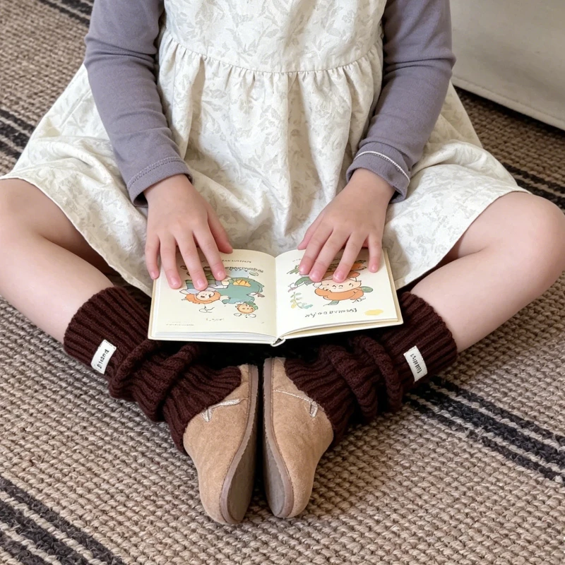 Letter Patch Knit Leg Warmers for 3-12Y Cute Kids Soft Warm Stackable Sock Cuffs Slouchy Stylish Leg Accessories Winter Footwear
