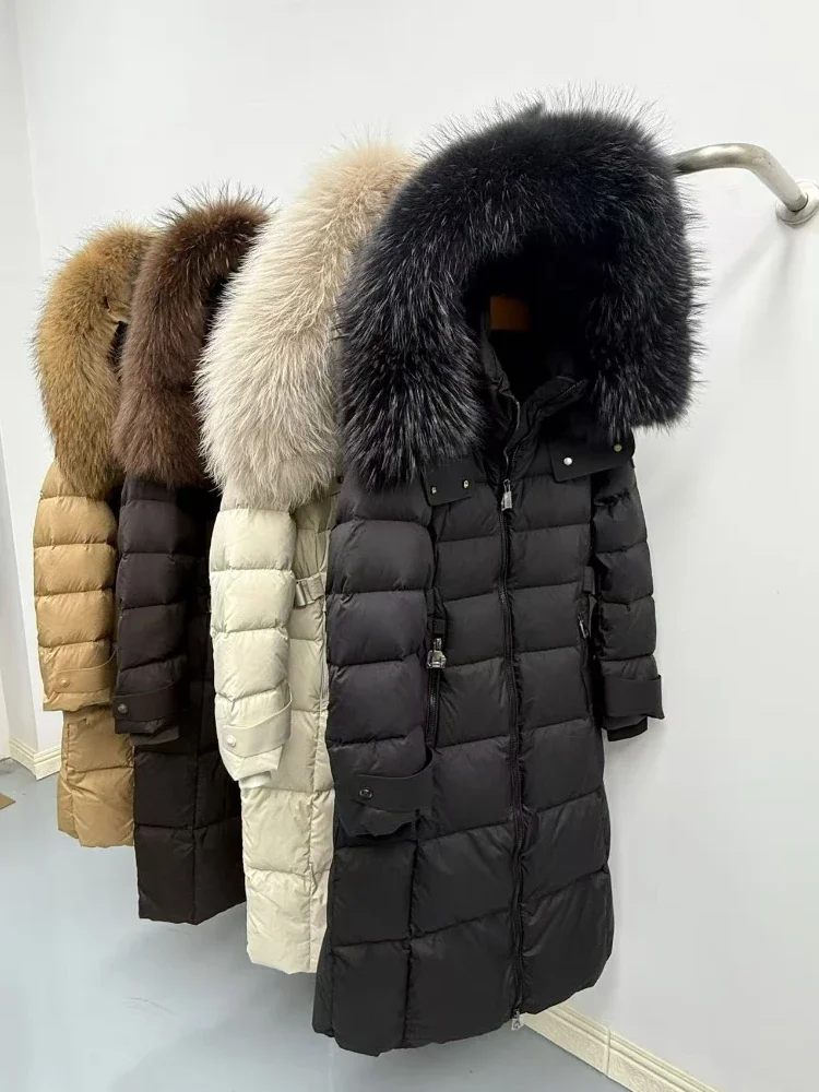 

OFTBUY Fur Jacket Warm Real Raccoon Fur White Goose Down Jacket Women Winter Waterproof Long Hooded Thick Parkas Puffer Jacket