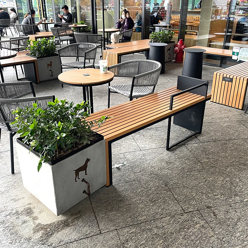 Banco de hierro para exteriores, combinación de mesa y silla para cafetería, Banco de tarjeta de hierro, Banco de descanso para plaza