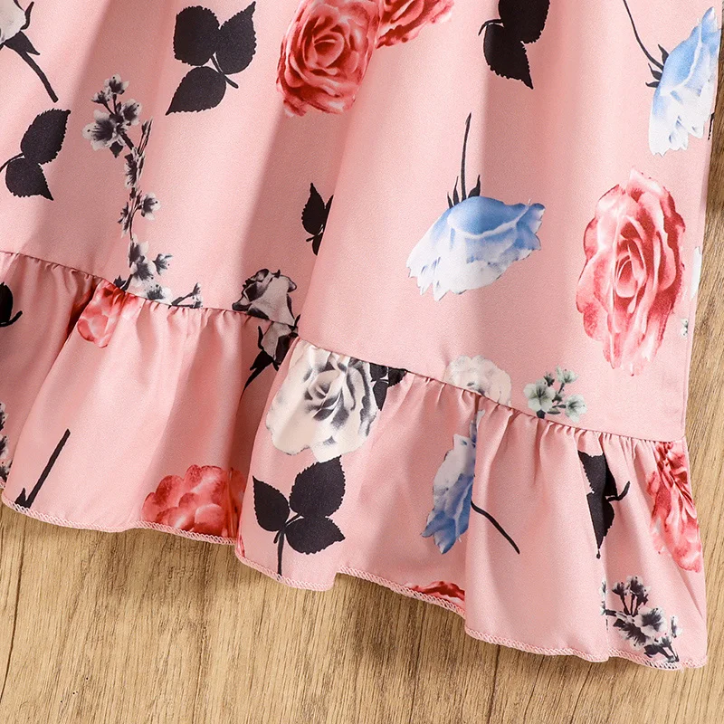 Spring Autumn New Dress Kids Girls 8-12 Years Pink Sweet Print Long-Sleeved Dress For Girls Casual Cute Vacation Princess Dress