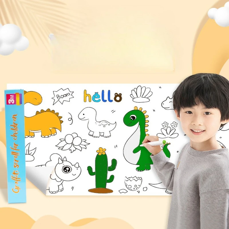 3m Animal Children's Drawing Roll With Box DIY Coloring Paper Rolls Color Filling Graffiti Paper-cut Painting Educational School