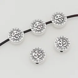 10pcs/Lot Religious Flat Round Buddhism Prayer Loose Beads 12mm Buddhist Symbol Charms Bead Spacers DIY Jewelry Accessories