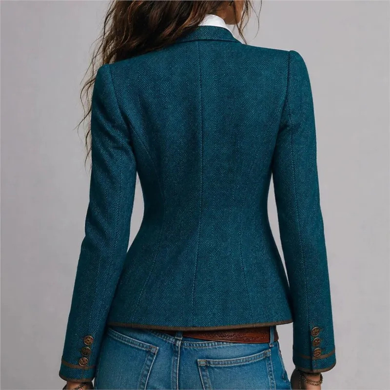 2026 New Women's Autumn And Winter Suit Jacket Contrasting Colors Slim Fit Collar Comfortable Fashion Unique Retro Suit Jacket