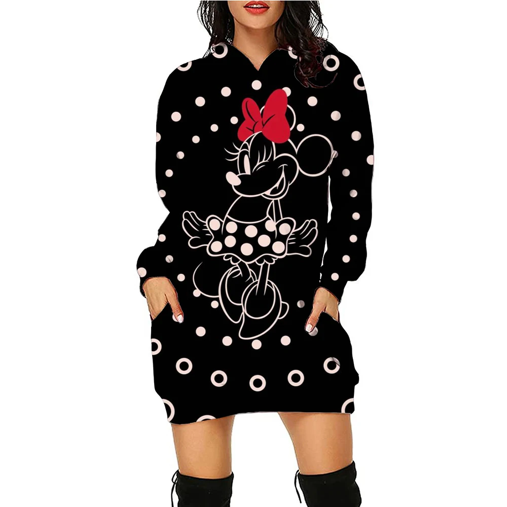 Women\'s pullover dress, hoodie dress, women\'s pocket long sleeved pullover dress, Disney, Minnie Mouse women\'s top