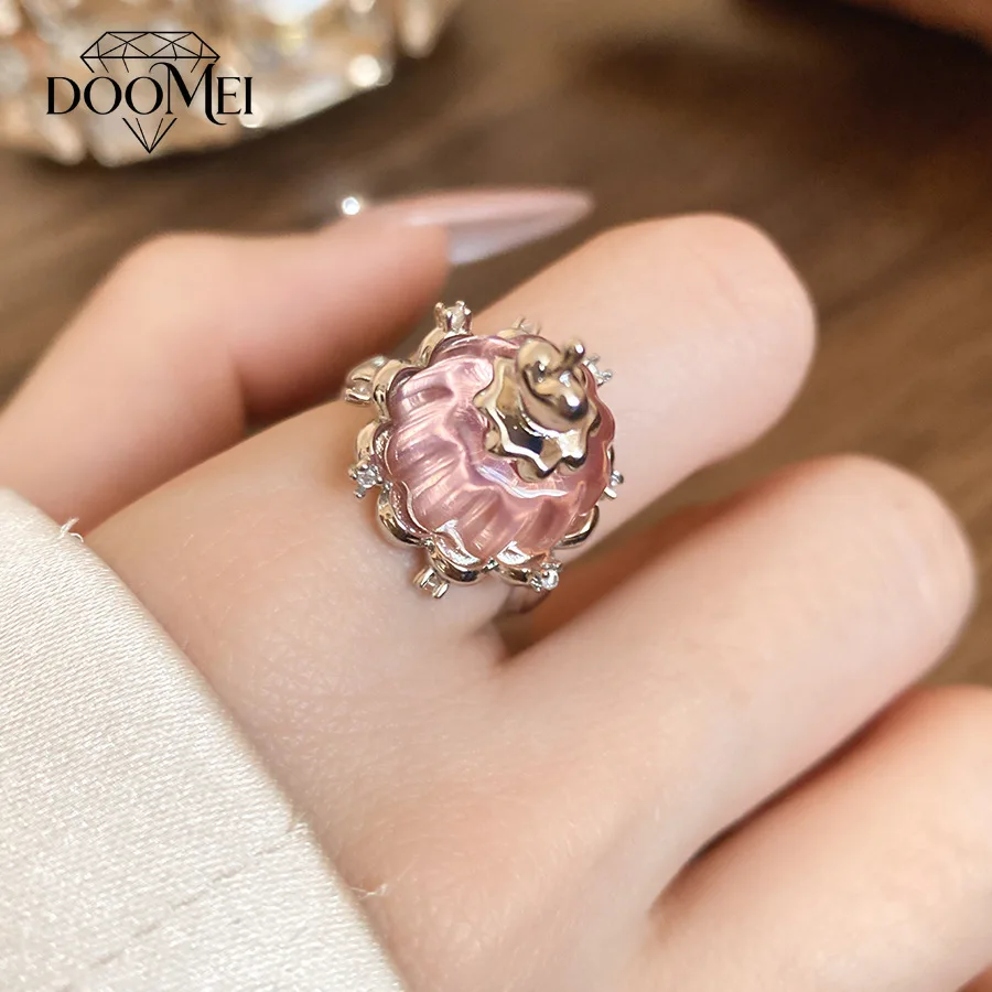 DOO MEI Irregular Pink Purple Crystal Finger Ring for Women Cute Pudding Cake Ring Retro Statement Daily Party Jewelry Gift