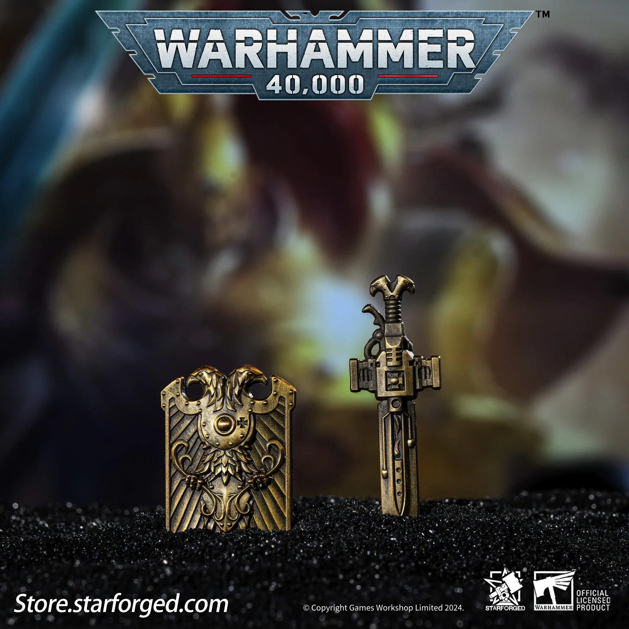 Starforged Warhammer 40K Peripheral Emperor's Advocate Sword & Shield Weapon Keychain Brooch Set Game Peripheral Pendant