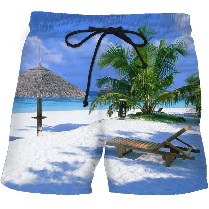 Men\'s Coconut Tree 3D Print Beach Shorts Women Loose Casual Hawaiian Holiday Swimming Trunks Kids Cool Streetwear Baggy Swimwear