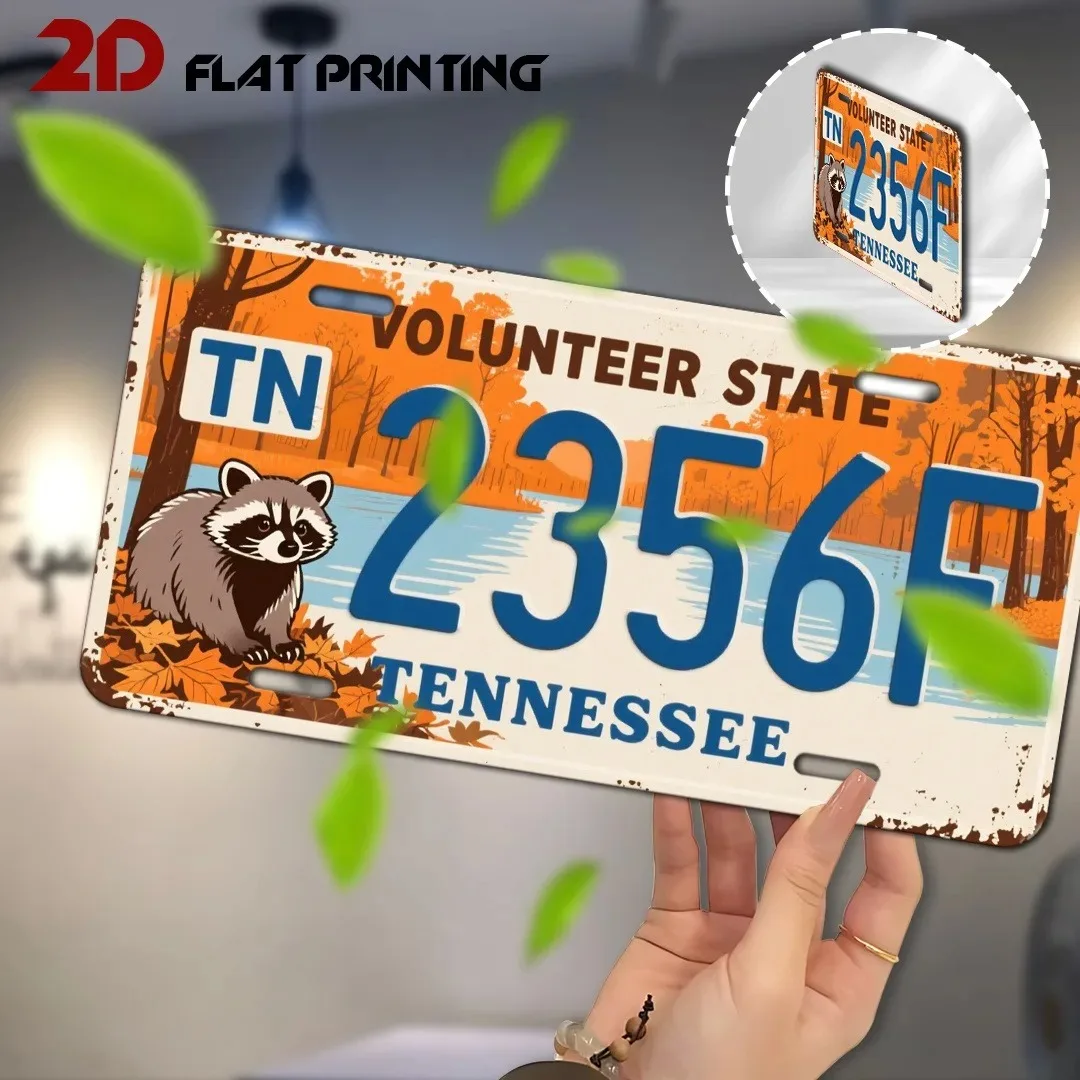 2D Flat Custom Tennessee Volunteer State Metal Sign 30x15cm Raccoon Home Bar Wall Decor Plaque