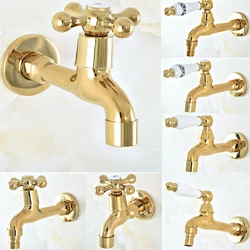 Luxury Gold Brass Outdoor Faucet Garden Bibcock Tap Wall Mount Bathroom Washing Machine Faucet Single Cold Mop Tap