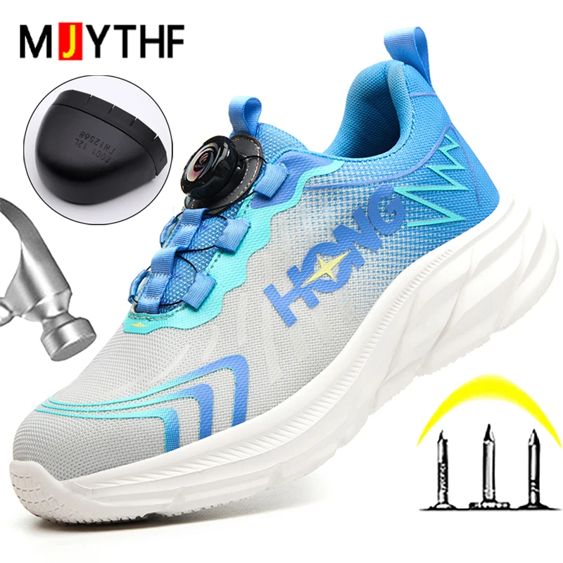 Rotating button Men's Sports Shoes Fashion Safety Shoes Anti-smash Anti puncture Work Shoes Non-slip Steel toe shoes Security