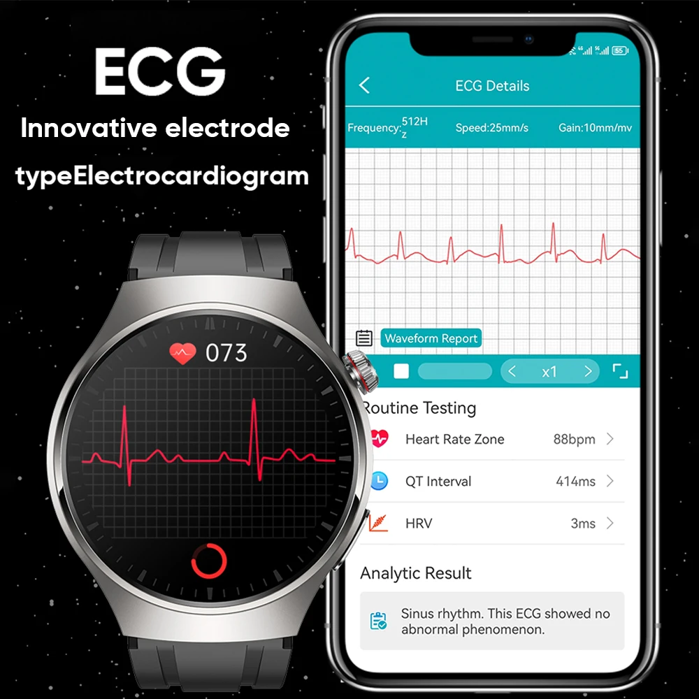 For Android IOS Health Monitor Smart Watch Men\'s Heart Rate ECG+PPG AMOLED 466*466 HD Screen Bluetooth Call Smart Watch 2023 New