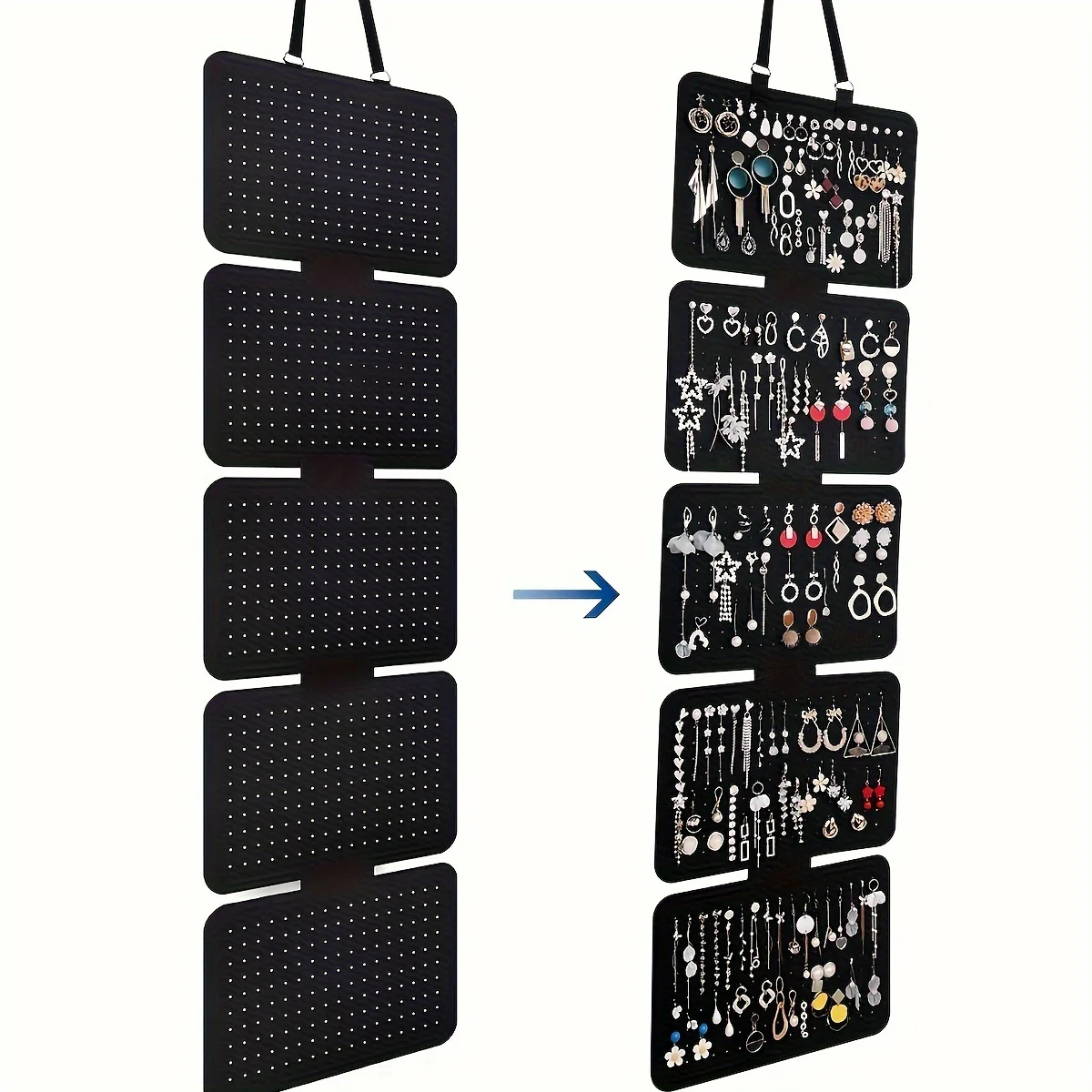 

1/2pcs black felt jewelry storage box, 5-layer hanging storage bags, large-capacity foldable earrings display stand