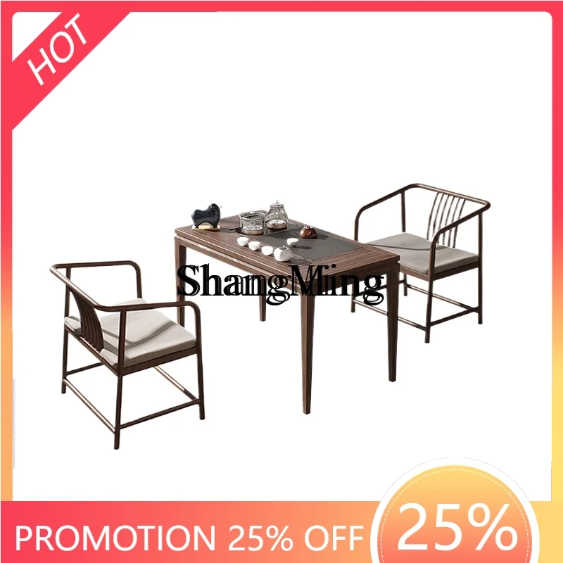 

ZYY Delicate Premium New Chinese Balcony Tea Table and Chair Combination Black Walnut Tea Table Kettle Embedded Small Tea Table