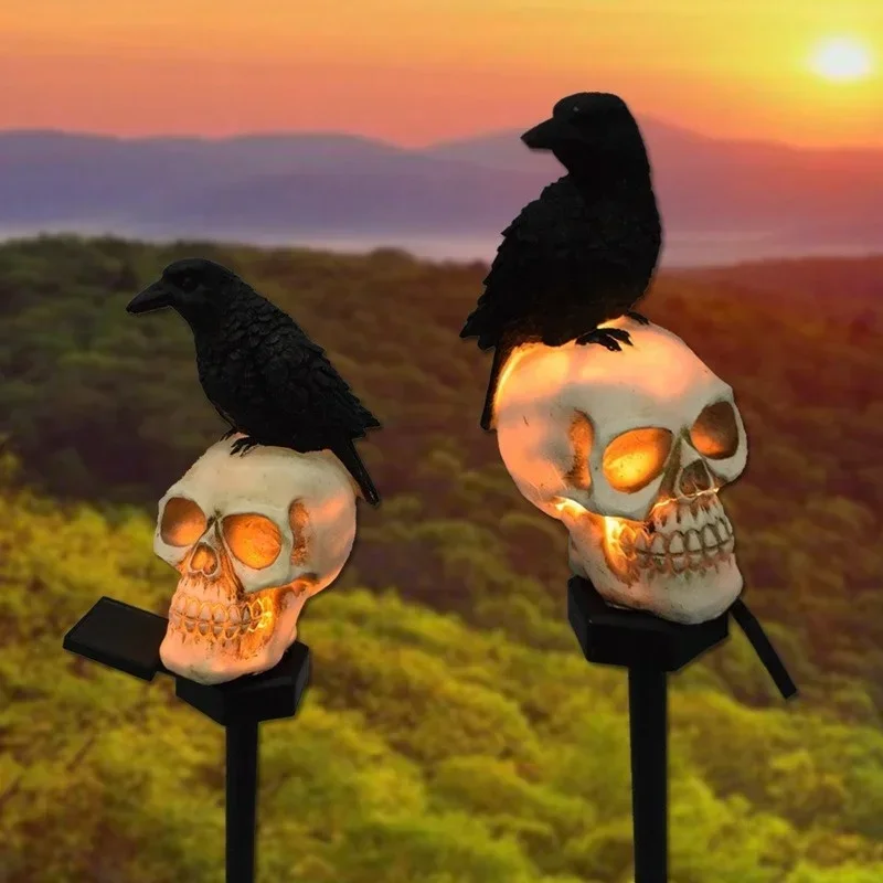 

Halloween Garden Decoration Solar Light Skeleton Ghost and Bird Resin Crafts Halloween Scene Props Holiday Party Outdoor Decor