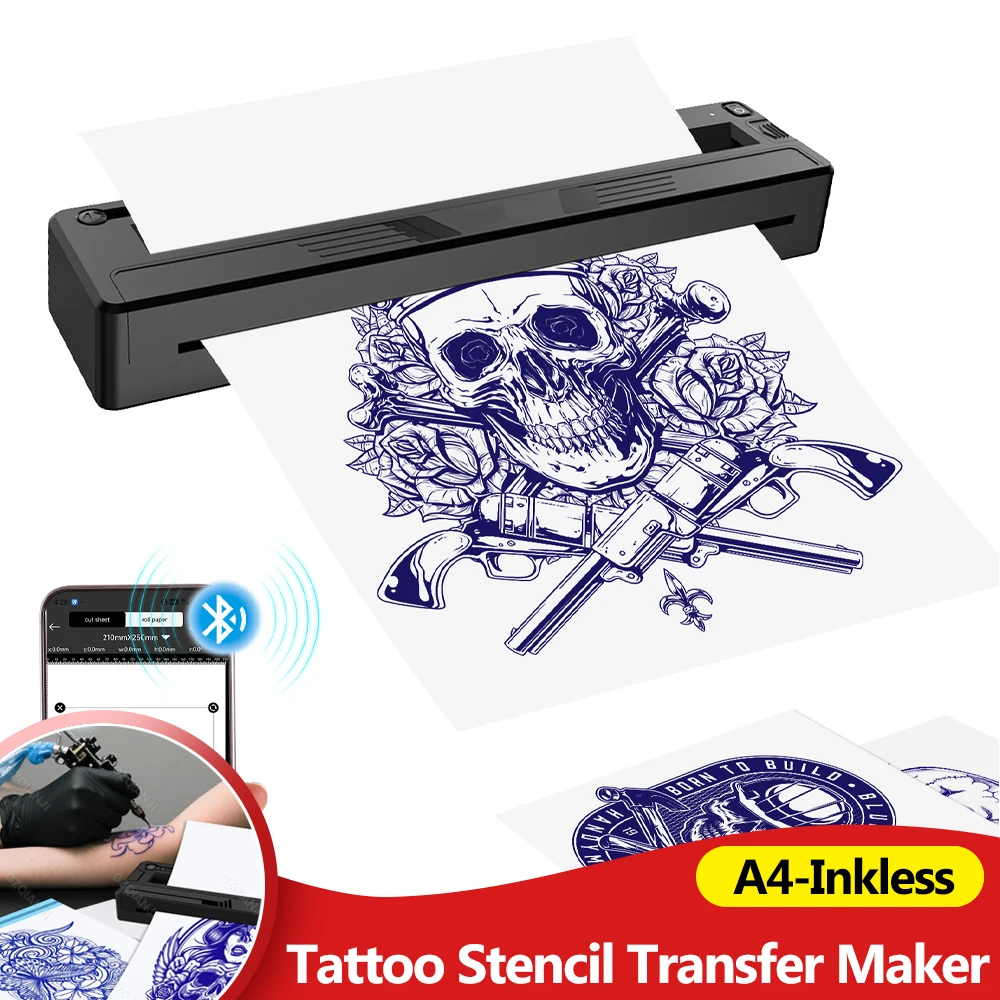  Tattoo Stencil Transfer Printer Machine A4 Portable Thermal Tattoo Maker Line Photo Drawing Printing Copier & HD Tattoo Paper
