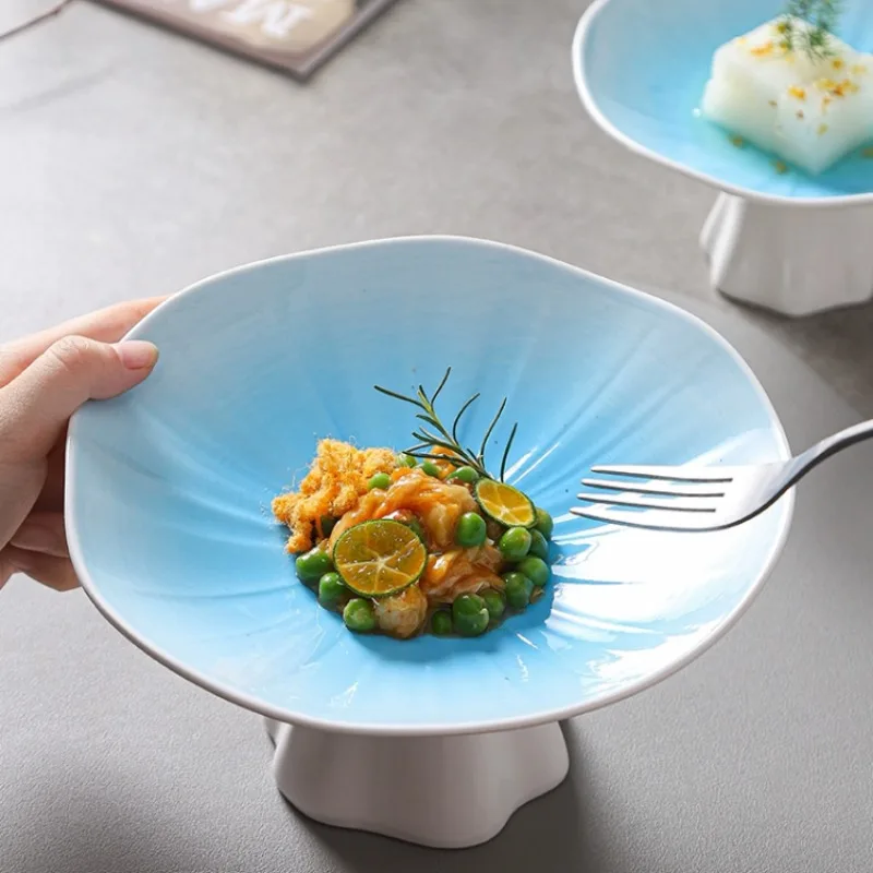 

High Foot Ceramic Fruit Plate Refreshment Dim Sum Dish Sushi Plates Snack Tray Dessert Cake Pan Salad Bowl Dishes