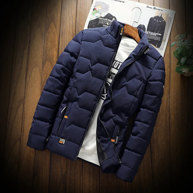 Autumn Winter Jacket Men Thicken Warm Cotton-padded Mens Jackets Slim Fit Stand Collar Youth Winter Jackets and Coats For Me