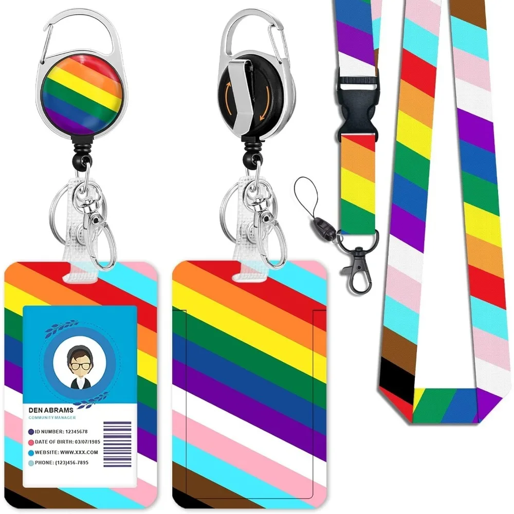 

ID Badge Holder with Lanyard Badge Reel Retractable, ID Holder Keychain Clip Name Tag ID Card Holder for Work Office