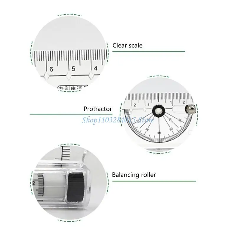 R6FF Drawing Ruler Pulley Centering Rolling Parallel Compass-Ruler Protractor