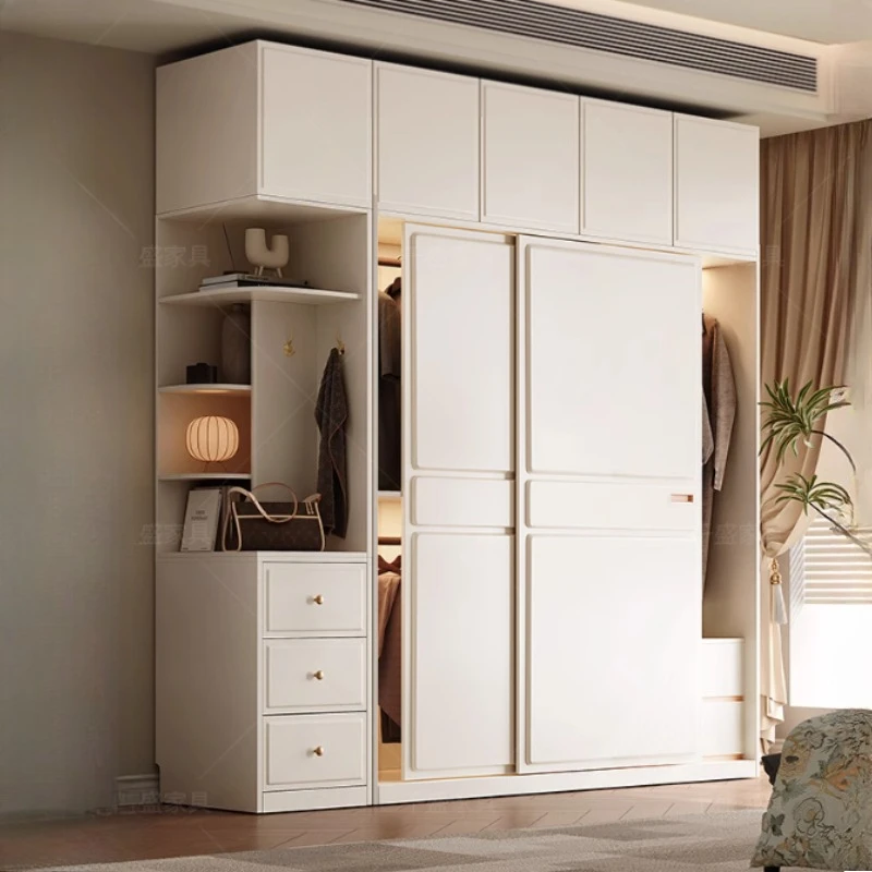 

Cream Wind Sliding Door Wardrobe Bedroom Storage Cabinet/ Closet Wardrobes Dressing Room Comforter Cupboards House Furniture