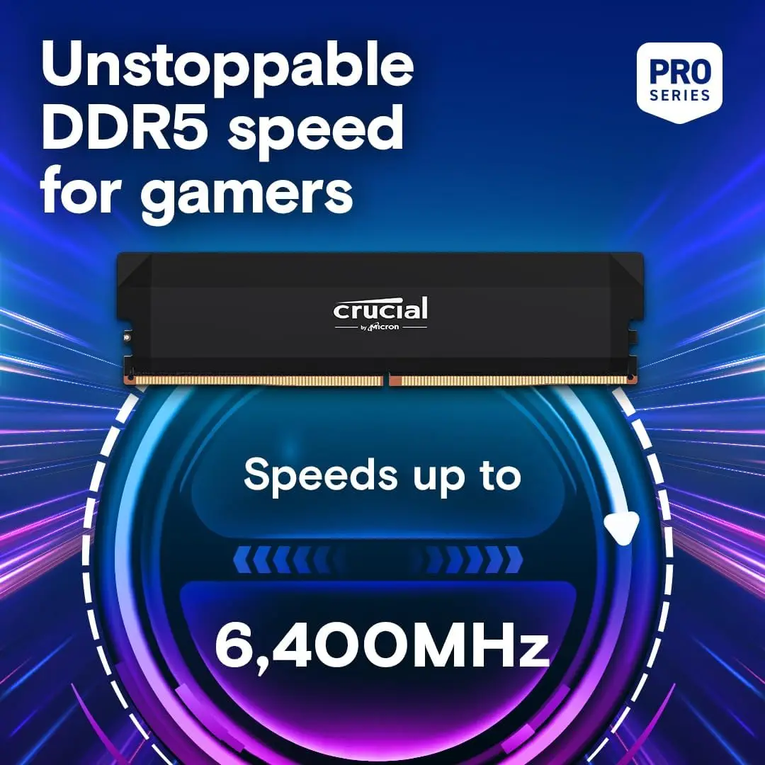 Crucial Pro DDR5 RAM 32GB Kit (2x16GB) 6000MHz, 6400MHz, Overclocking Desktop Gaming Memory, Intel XMP 3.0 & AMD Expo Compatible