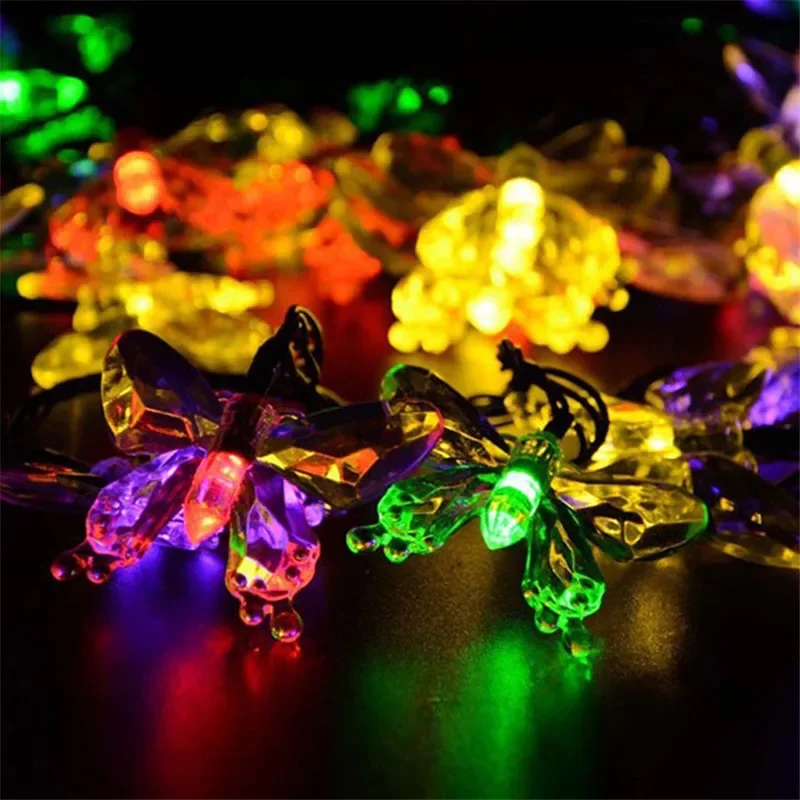 5-12m Solar Powered Butterfly Fairy String LightsWaterproof Christmas Outdoor Garden Holiday Decoration Led Lights