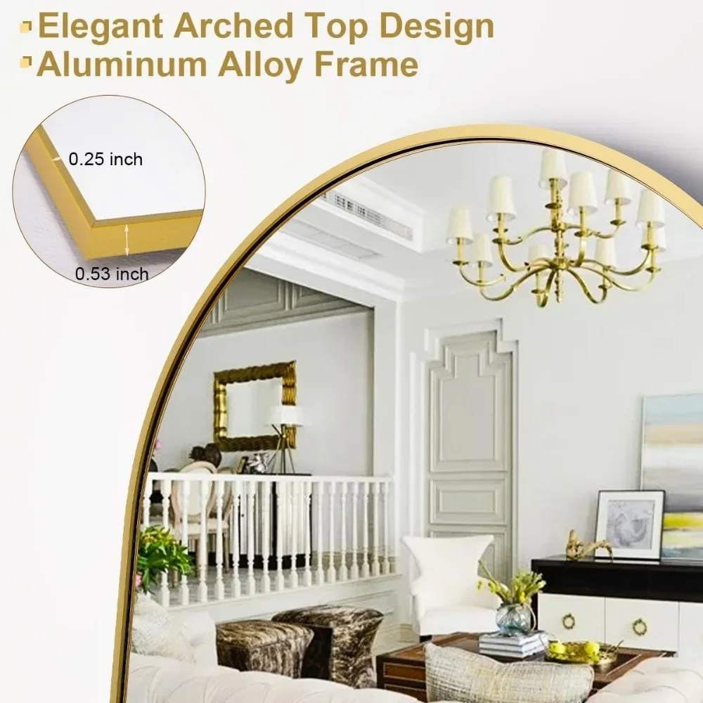 Full Length Mirror Gold Aluminum Frame Large Mirror Full Body With Lights Mirrors Floor Standing Living Room Furniture