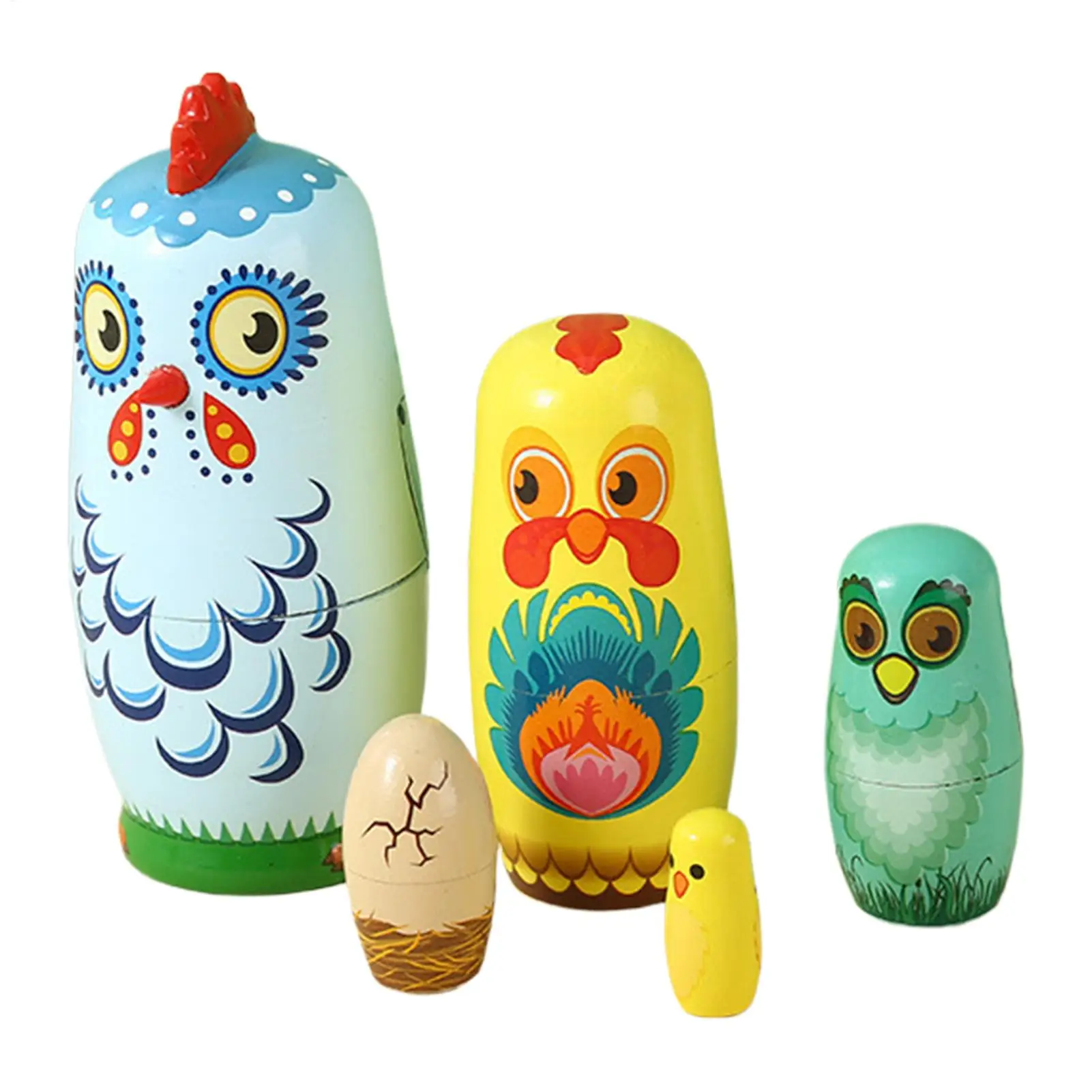 1 Set Animal Chicken theme Russian Nesting Doll 5 Layers Handmade Wooden Matryoshka Chick Stacking Toy Desktop Decor