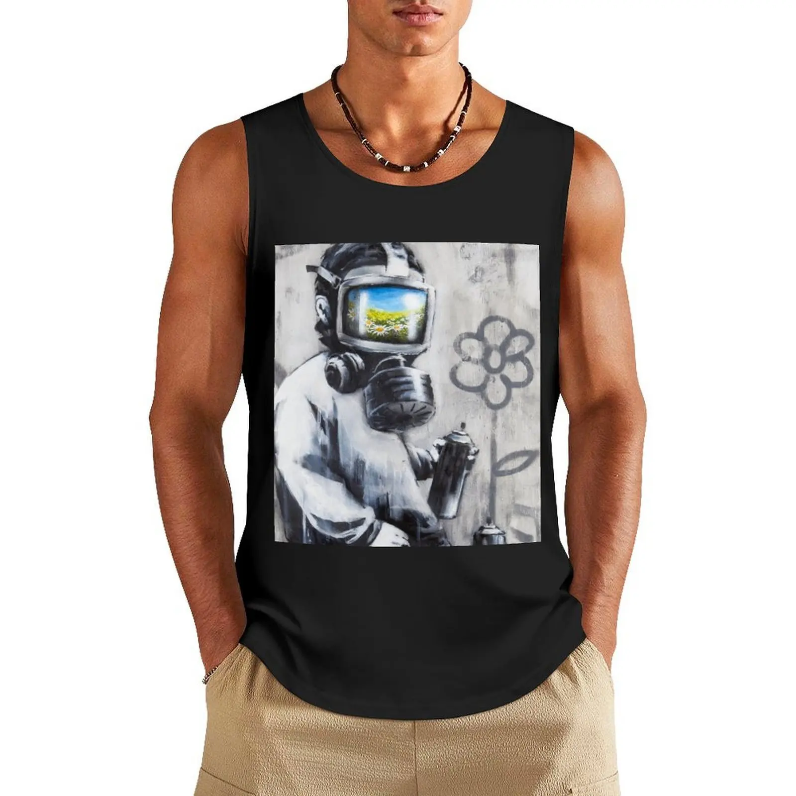

Banksy Gas Mask Boy Art Tank Top Male clothes singlet for men men clothing