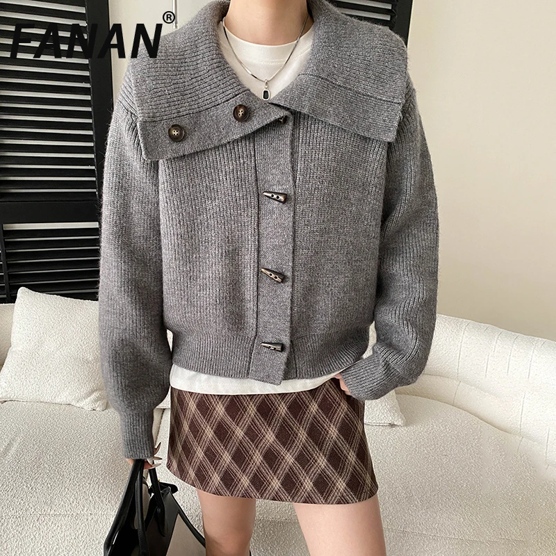

FANAN элегантный кардиган вязаные пальто для женщин однобортный офисный женский теплый свитер с лацканами женская одежда 2025 зимняя новинка
