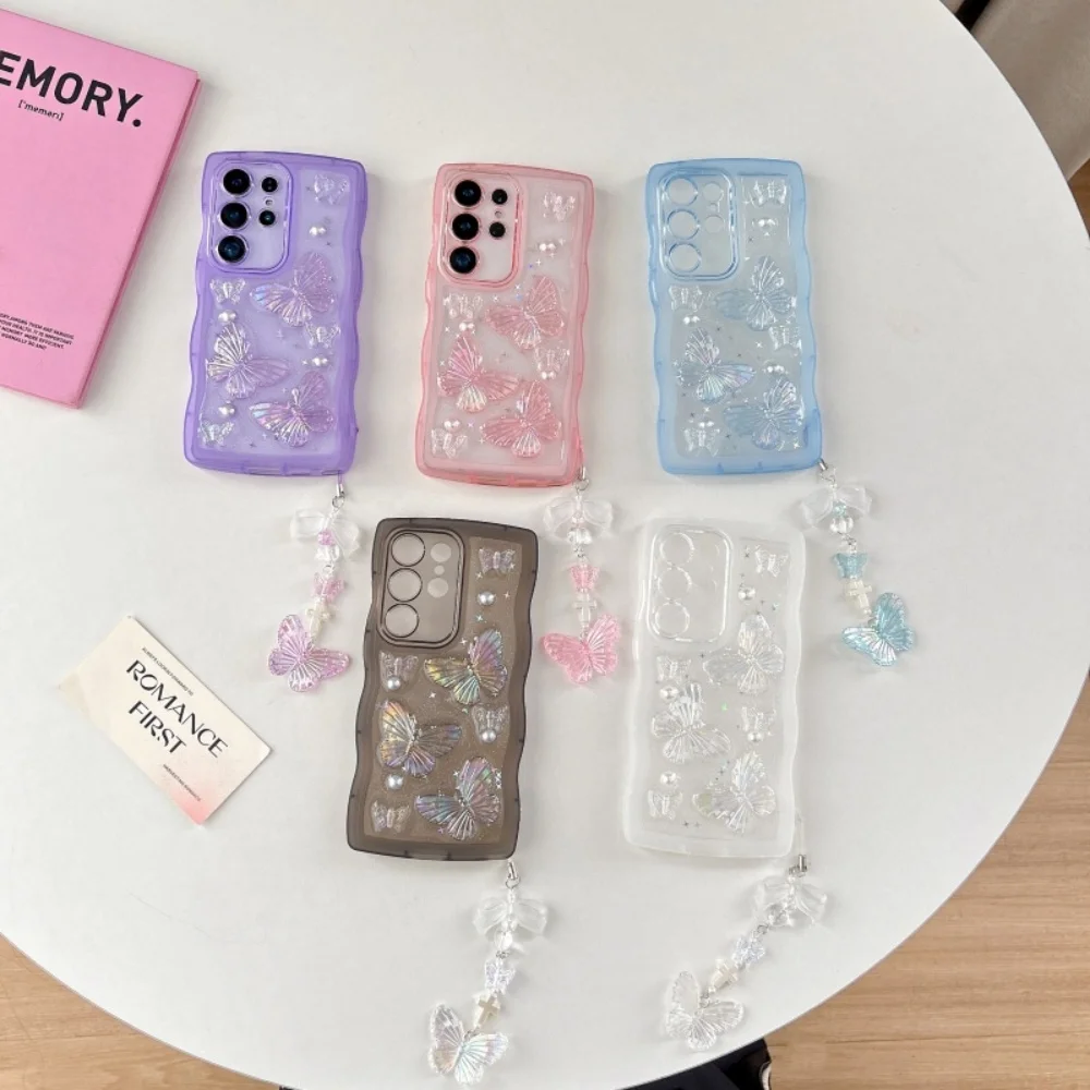 Cute 3D Pearl Butterfly Pendant Case For Samsung Galaxy S25 S24 Ultra S23 S21 FE S22 Plus A15 A13 A14 A35 A33 A24 A55 A56 Cover - náhled 6