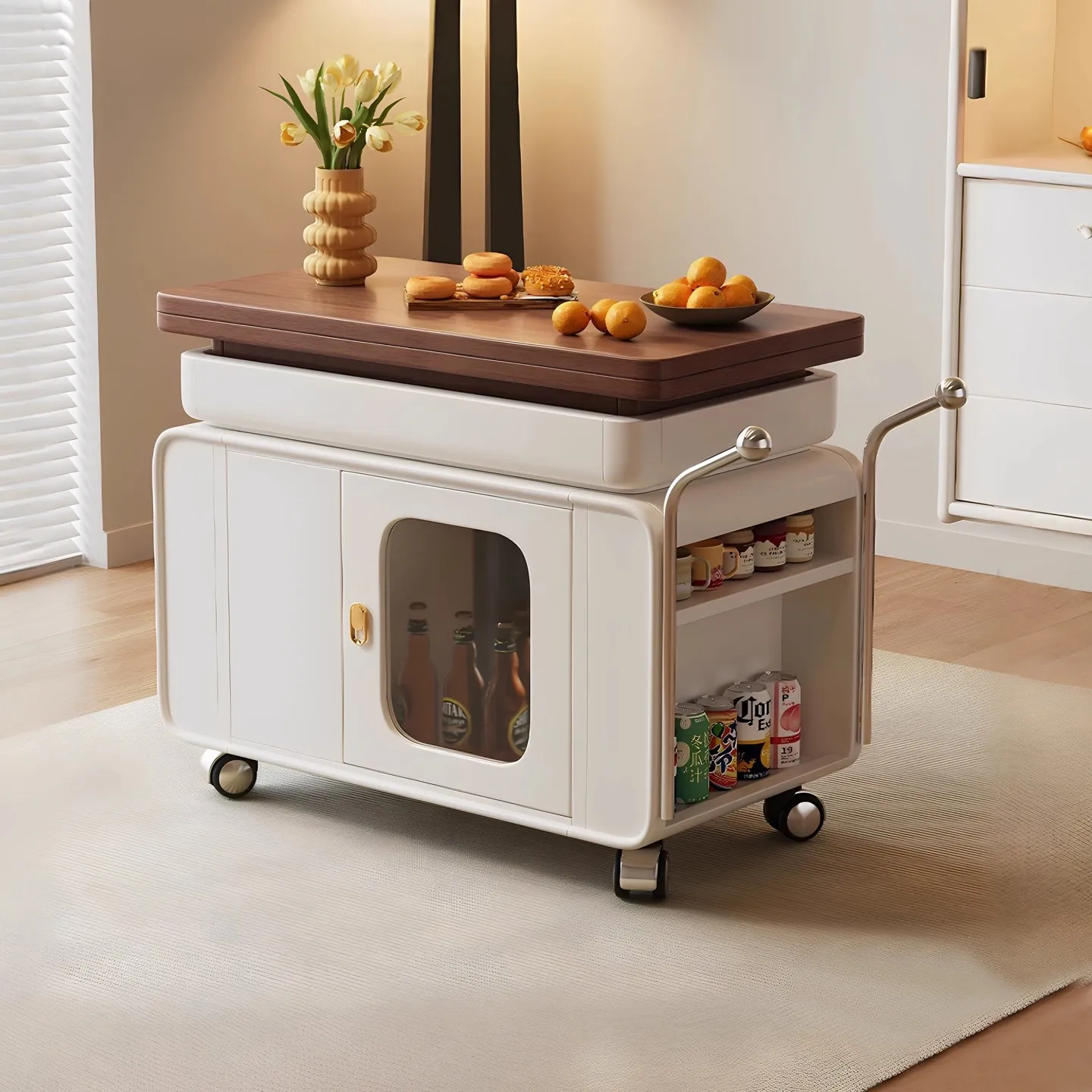 Solid wood mobile coffee table can be lifted and folded living room sofa edge multi-functional solid wood