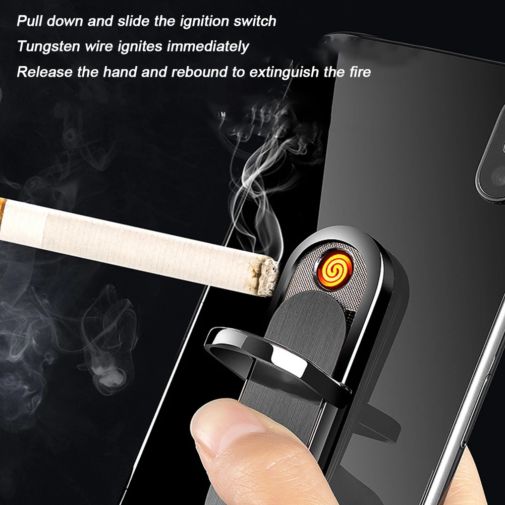 Rechargeable Creative USB Cigarette Lighter Ring Magnetic Phone Holder Lighter Multifunctional Cigarette Lighting Accessories