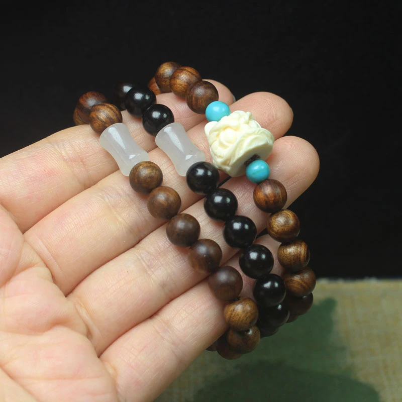 

Браслет из черного палисандра и эбенового дерева, 8 мм, из одной нити, с бусинами из белого бамбука, в китайском стиле, унисекс, культурный аксессуар.