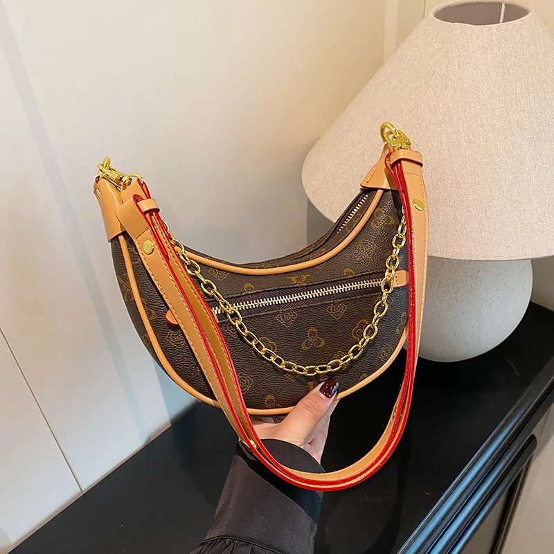 

2025 Women Vintage Print Crescent Moon Bag Underarm Sling Crossbody Purse Retro Casual Adjustable Strap Fashion Shoulder Bag