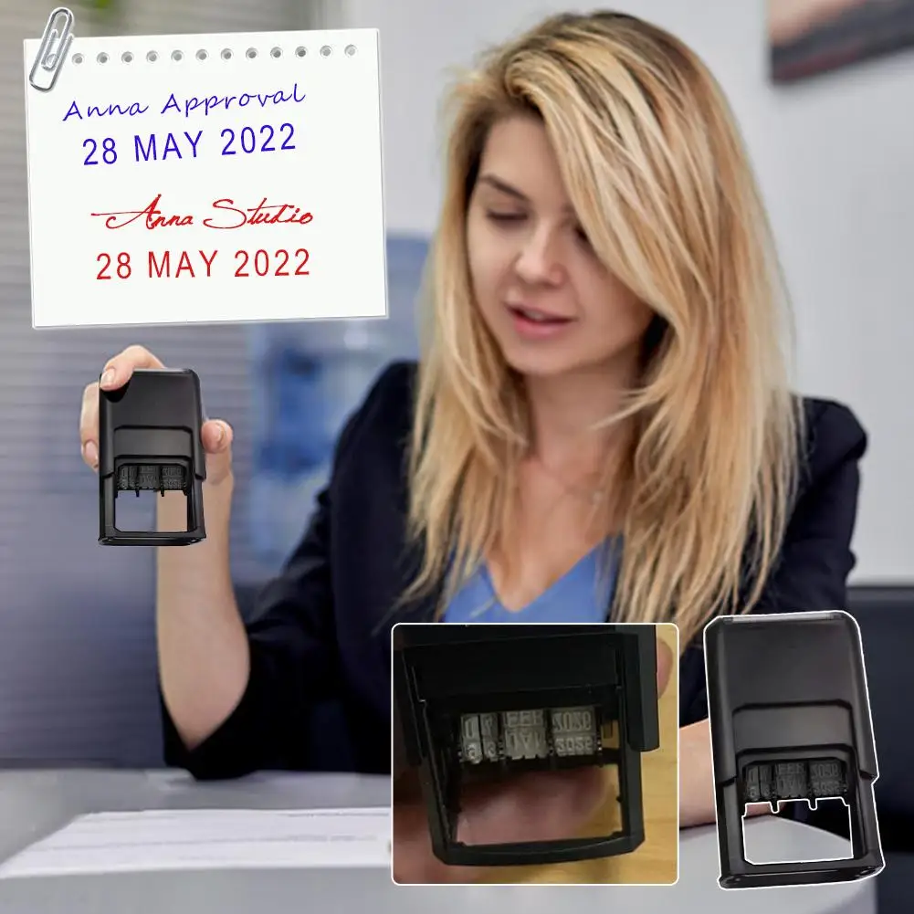 Self-Inking Date Stamp With Signature Custom Text Printing Typeface Date DIY Text Combination Adjustable Ink Custom Seal R9B5