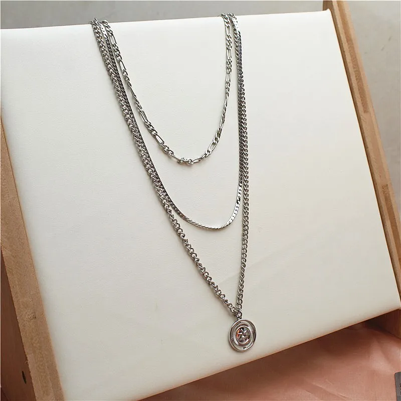 One card three metal chains plated white gold necklace simple trend personality atmosphere fashion men and women