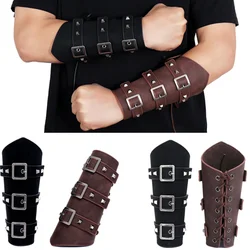 Unisex Pu Lederen Handschoen Brede Bracer Arm Pantser Polsband Beschermer Manchet String Steampunk Argle Gesp Bracers Cosplay Rekwisieten