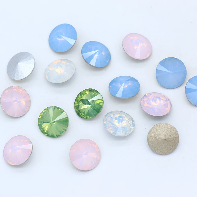 8-18mm opal color point back faceted Fancy stone round rivoli foiled crystal rhinestone Nail Art Decoration Jewelry making Beads