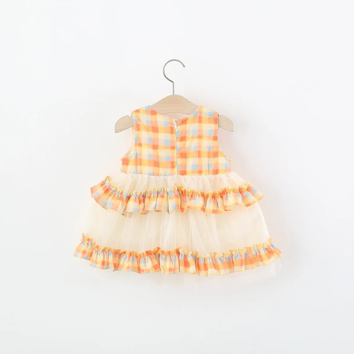 Summer New Baby Girl Dress Orange Checkered Children'S Sleeveless Clothes (6 Months -3 Years Old)