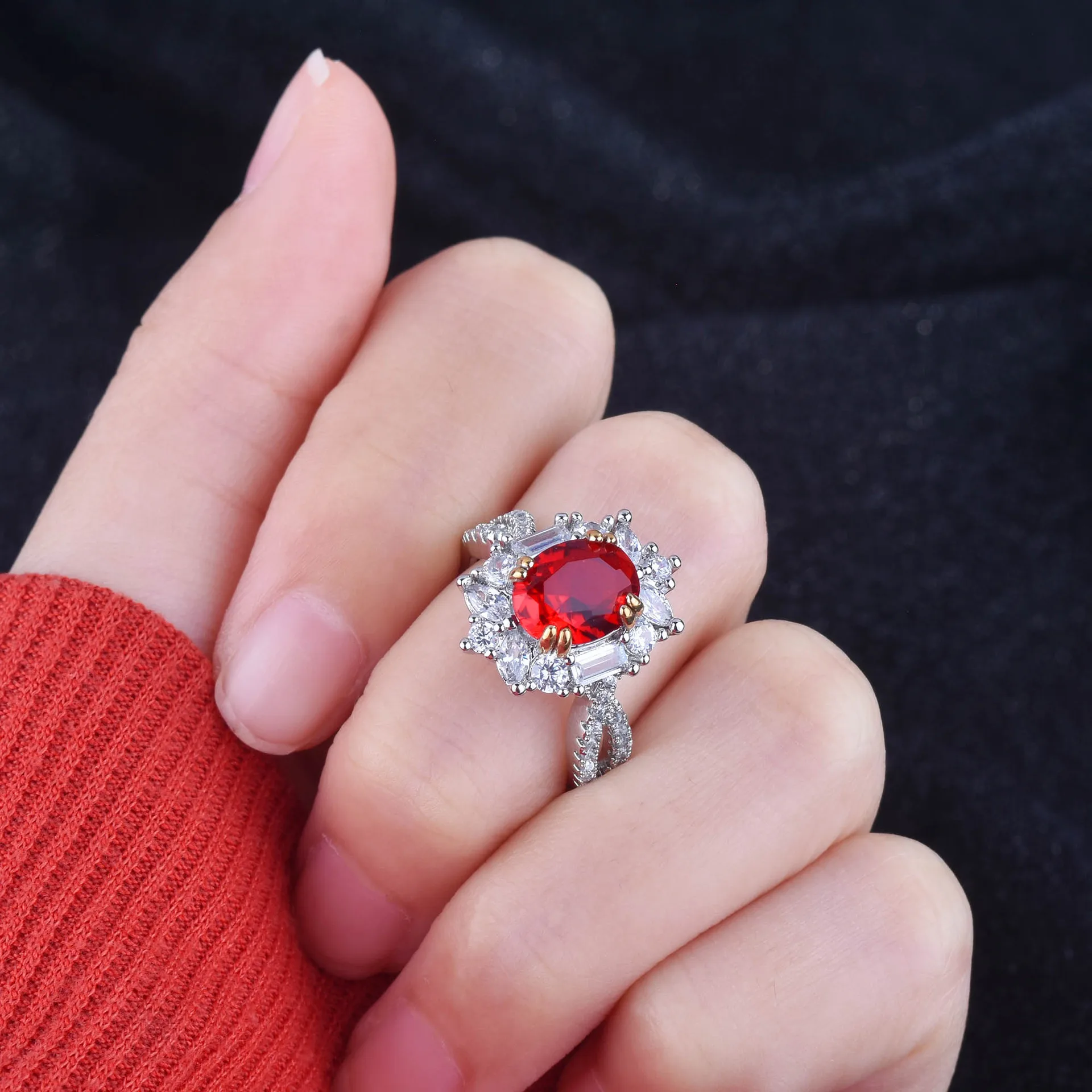 Ruby Ring Set with Exquisite Craftsmanship Simple and Generous Opening Colorful Treasure Women\'s Ring