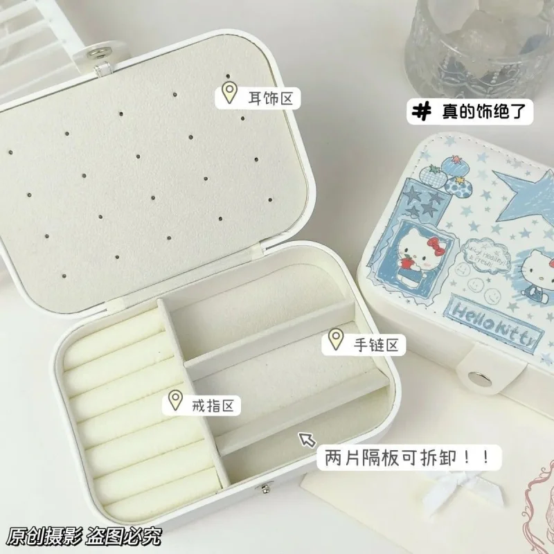 Hand-painted blue Kitty portable jewelry boxinsElegant large-capacity jewelry box for earrings, rings, and necklaces for travel view 3