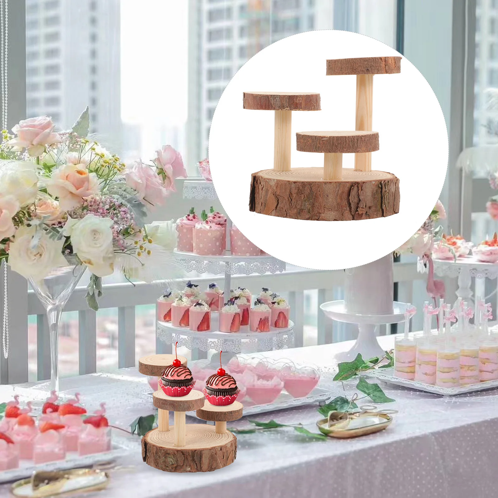 

Multi Layer Cake Stand Display Rack Small Wooden Cupcake Tier Tray 3 Tier Wedding Home Bar Restaurant Snack Food Storage Decor