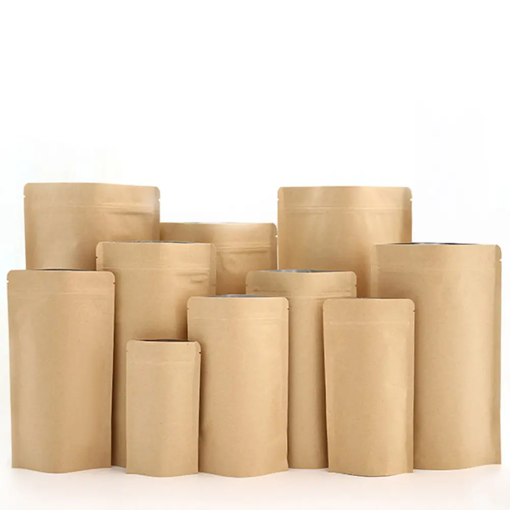50 pcs Moisture Proof Tea Bag Kraft Paper Self Zipper Reusable Aluminum Foil Liner For Coffee Beans Nuts Storage